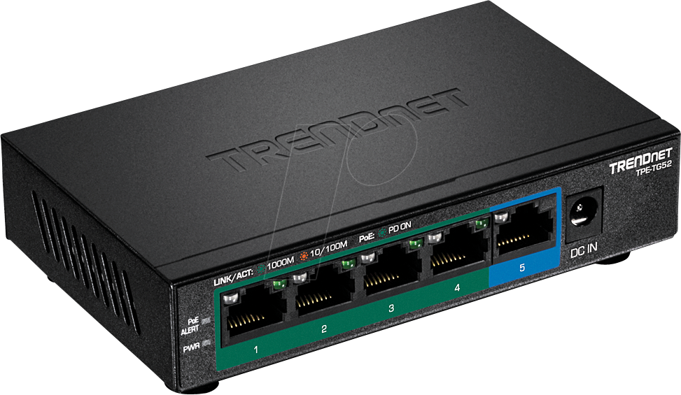 TRN TPE-TG52 - Switch, 5-Port, Gigabit Ethernet, PoE+ von Trendnet