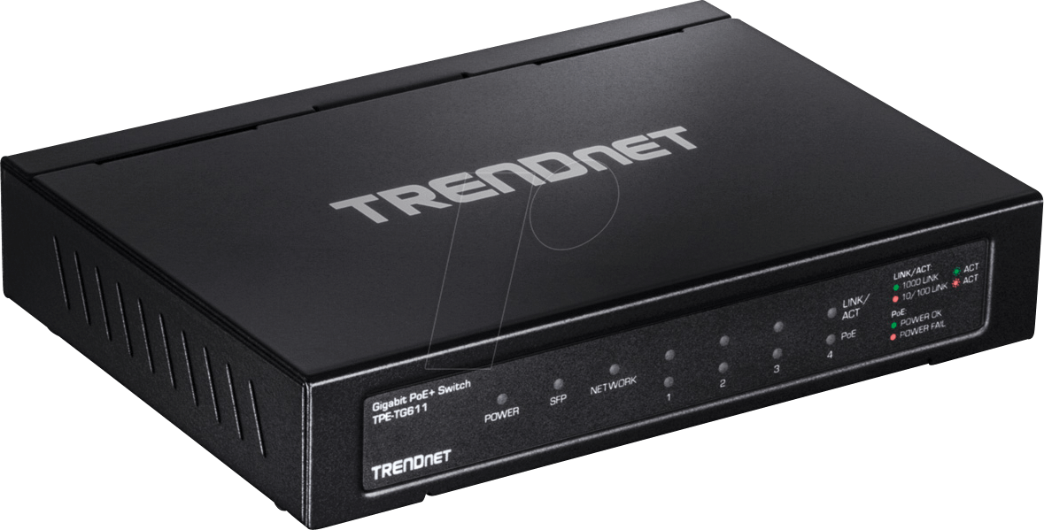 TRN TPE-TG611 - Switch, 6-Port, Gigabit Ethernet, PoE+, 1x SFP von Trendnet