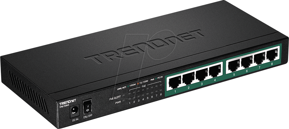 TRN TPE-TG84 - Switch, 8-Port, Gigabit Ethernet, PoE+ von Trendnet