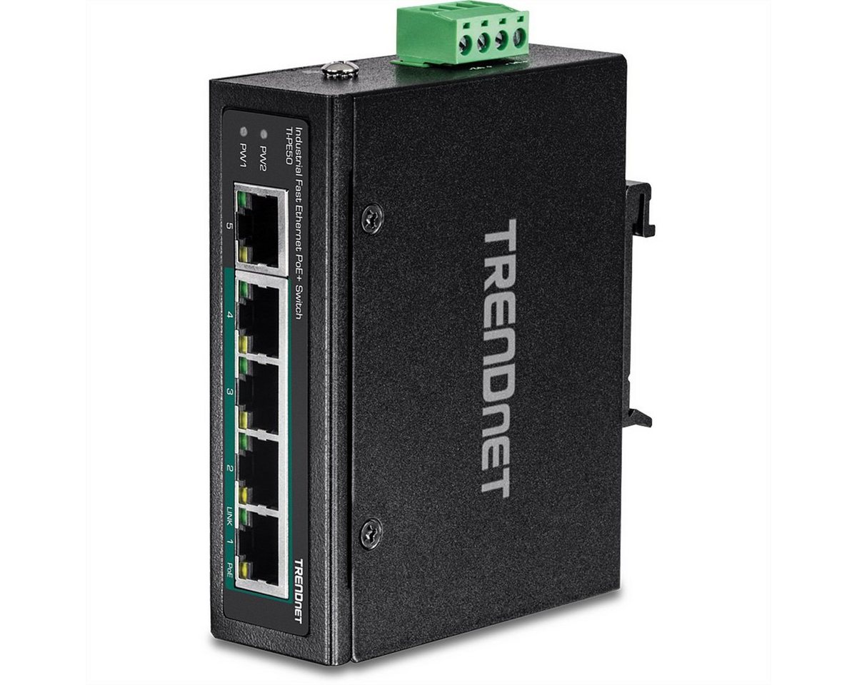 Trendnet TI-PE50 DIN-Rail Switch 5-Port Industrial Fast Ethernet PoE+ Netzwerk-Switch von Trendnet