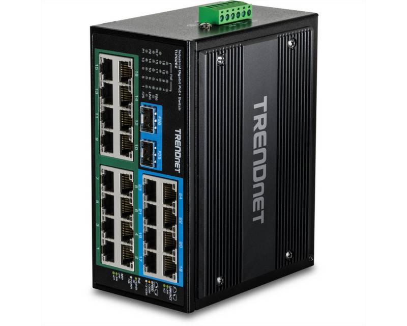 Trendnet TI-PG262 DIN-Rail Switch Netzwerk-Switch (26-Port gehärteter Industrial Gigabit PoE) von Trendnet