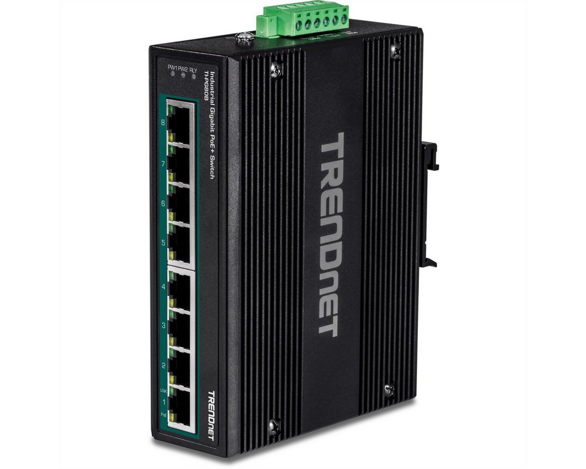 Trendnet TI-PG80B 8-Port PoE+ Switch Industrial Gigabit DIN-Rail (24-56V) Netzwerk-Switch von Trendnet