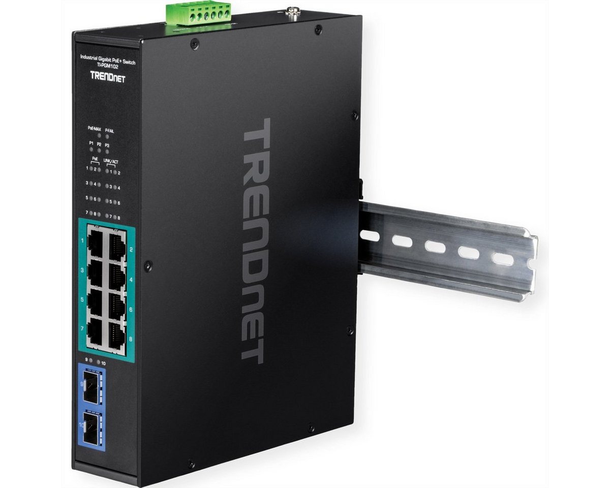Trendnet TI-PGM102 10 Port Rail Switch Industrial Gigabit PoE+ Netzwerk-Switch von Trendnet