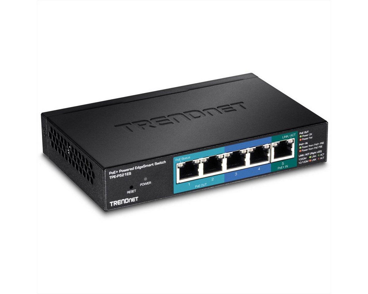 Trendnet TPE-P521ES 5Port Gigabit Switch PoE+ Powered mit PoE Pass Through 15W Netzwerk-Switch von Trendnet