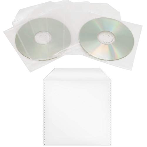 100 Stück CD/DVD/Bluray Schutzhüllen, PP, Transparent Hüllen, Sleeves mit Lasche, Leerhülle, Für Aufbewahrung von CDs DVDs BD Rohlinge, Plastik Tasche mit Klappe, Folien Hülle, Single CD-Sleeve Box von Trendsky