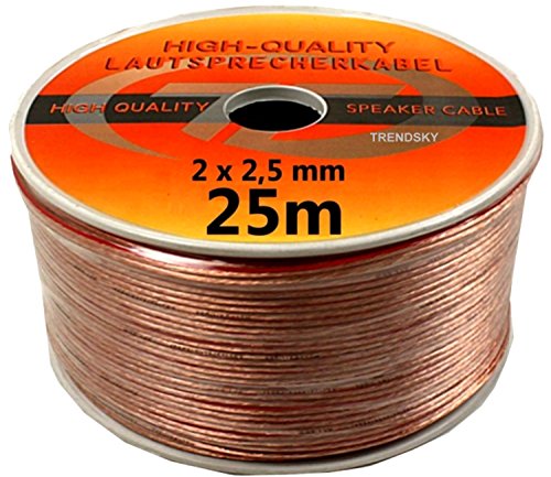 PREMIUM 25m Lautsprecherkabel 2x2,5mm² Transparent Audio Boxenkabel 2 x 2,5mm von Trendsky