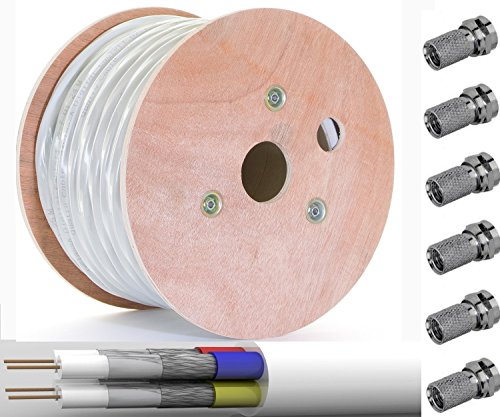 Trendsky [+20xStecker] 50m Quattro Kabel Antennenkabel 4-Fach Digital Quad 4 in 1 LNB Sat 100dB Koaxial Koax Full HD 3D von Trendsky