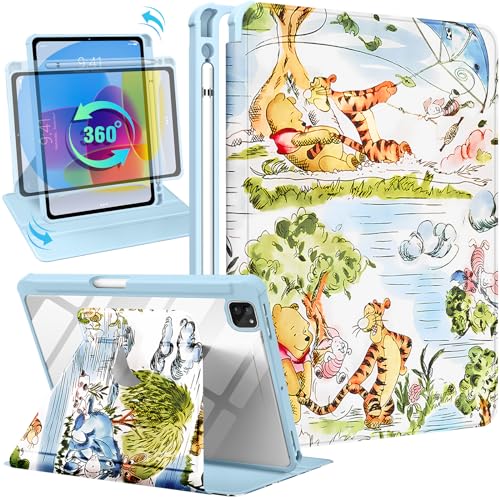 Trendy Fan Schutzhülle für iPad Pro 12,9 Zoll 2022/2021/2020/2018, niedliches Cartoon-Kawaii-Design, 360 Grad drehbarer Folio-Ständer, Stifthalter für Apple i Pad 32,8 cm, Tier von Trendy Fan