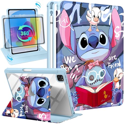 Trendy Fan Schutzhülle für iPad Pro 12,9 Zoll 2022/2021/2020/2018, niedliches Cartoon-Kawaii-Design, 360 Grad drehbarer Folio-Ständer, Stifthalter für Apple i Pad 32,8 cm (12,9 Zoll), Lesen von Trendy Fan