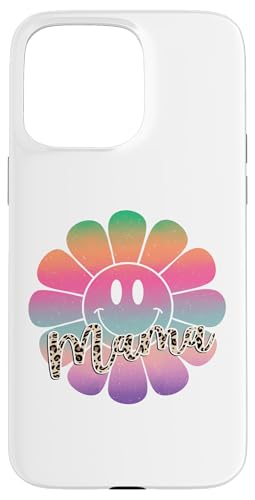 Buntes Happy Face Flower Tee Retro Leopard Mama Aesthetic Hülle für iPhone 15 Pro Max von Trendy Mom Life Funny Quote Stylish Apparel