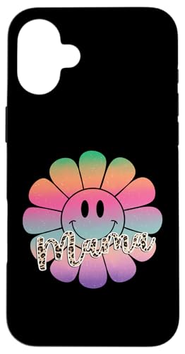 Buntes Happy Face Flower Tee Retro Leopard Mama Aesthetic Hülle für iPhone 16 Plus von Trendy Mom Life Funny Quote Stylish Apparel