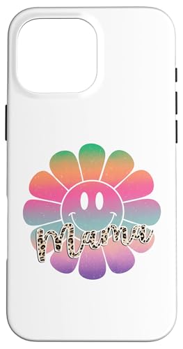 Buntes Happy Face Flower Tee Retro Leopard Mama Aesthetic Hülle für iPhone 16 Pro Max von Trendy Mom Life Funny Quote Stylish Apparel