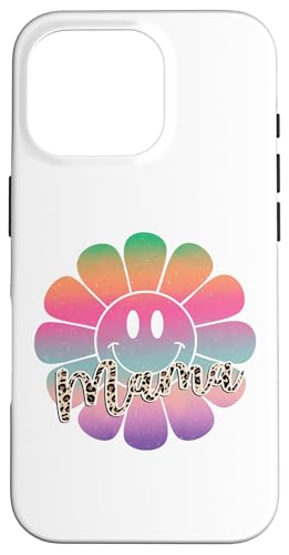 Buntes Happy Face Flower Tee Retro Leopard Mama Aesthetic Hülle für iPhone 16 Pro von Trendy Mom Life Funny Quote Stylish Apparel