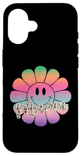 Buntes Happy Face Flower Tee Retro Leopard Mama Aesthetic Hülle für iPhone 16 von Trendy Mom Life Funny Quote Stylish Apparel