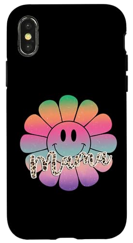 Buntes Happy Face Flower Tee Retro Leopard Mama Aesthetic Hülle für iPhone X/XS von Trendy Mom Life Funny Quote Stylish Apparel