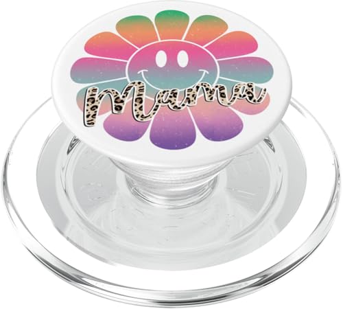 Buntes Happy Face Flower Tee Retro Leopard Mama Aesthetic PopSockets PopGrip für MagSafe Buntes Happy Face Flower Tee Retro Leopard Mama Aesthetic PopSockets PopGrip für MagSafe von Trendy Mom Life Funny Quote Stylish Apparel