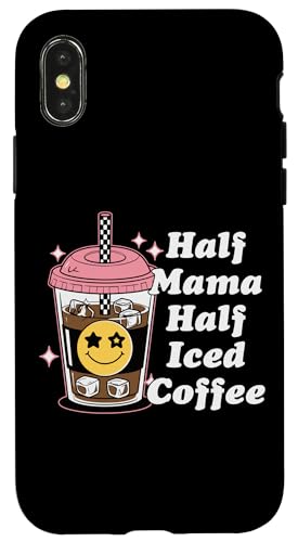 Half Mama Half Iced Coffee Nette Happy Face Lustige Retro-Mama Hülle für iPhone X/XS von Trendy Mom Life Funny Quote Stylish Apparel