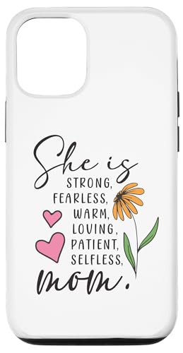 Sie ist stark, furchtlos, warmherzig, liebend, selbstlos, Mama, Blumenherz Hülle für iPhone 12/12 Pro von Trendy Mom Life Funny Quote Stylish Apparel