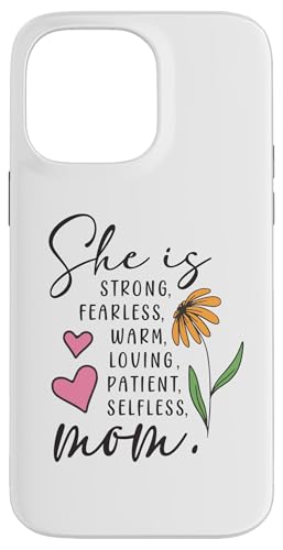 Sie ist stark, furchtlos, warmherzig, liebend, selbstlos, Mama, Blumenherz Hülle für iPhone 14 Pro Max von Trendy Mom Life Funny Quote Stylish Apparel