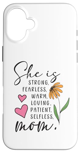 Sie ist stark, furchtlos, warmherzig, liebend, selbstlos, Mama, Blumenherz Hülle für iPhone 16 Plus Sie ist stark, furchtlos, warmherzig, liebend, selbstlos, Mama, Blumenherz Hülle für iPhone 16 Plus von Trendy Mom Life Funny Quote Stylish Apparel