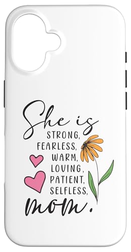 Sie ist stark, furchtlos, warmherzig, liebend, selbstlos, Mama, Blumenherz Hülle für iPhone 16 von Trendy Mom Life Funny Quote Stylish Apparel