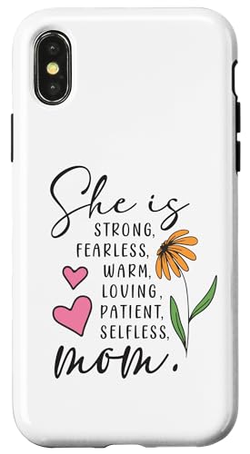 Sie ist stark, furchtlos, warmherzig, liebend, selbstlos, Mama, Blumenherz Hülle für iPhone X/XS von Trendy Mom Life Funny Quote Stylish Apparel