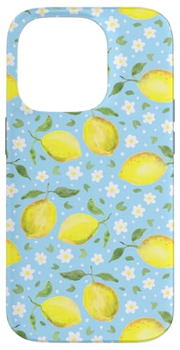 Aquarell -Zitronen -Fruchtmuster Blau Daisy Country Chic Hülle für iPhone 14 Pro von TrendyGrips