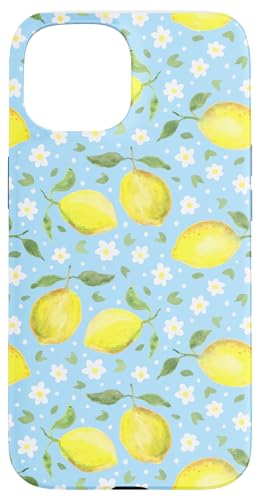 Aquarell -Zitronen -Fruchtmuster Blau Daisy Country Chic Hülle für iPhone 15 von TrendyGrips