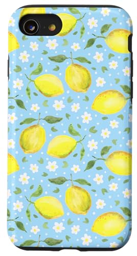 Aquarell -Zitronen -Fruchtmuster Blau Daisy Country Chic Hülle für iPhone SE (2020) / 7 / 8 von TrendyGrips