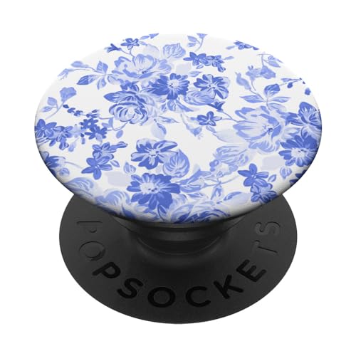 Blaues Vintages Blumenmuster-elegantes schickes Blumen-Weiß PopSockets mit austauschbarem PopGrip von TrendyGrips