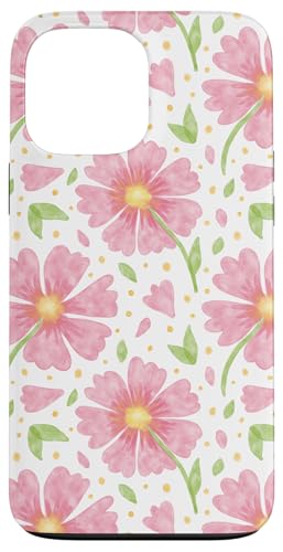 Rosa Frühlingsblumen süßes ästhetisches Aquarellblumenmuster Hülle für iPhone 13 Pro Max von TrendyGrips