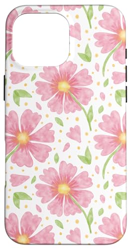 Rosa Frühlingsblumen süßes ästhetisches Aquarellblumenmuster Hülle für iPhone 16 Pro Max von TrendyGrips