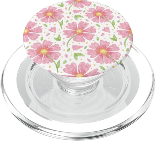 Rosa Frühlingsblumen süßes ästhetisches Aquarellblumenmuster PopSockets PopGrip für MagSafe von TrendyGrips