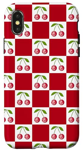 Disco -Ballkirschen weißer rotes Checker Kirschmuster Hülle für iPhone X/XS von Trendygrips