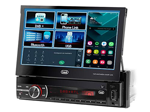 Trevi MDV 6380 DAB, Kabelloses Autoradio, mit DAB, DAB+ und FM 200W, 7 Zoll Touchscreen-Display, Wireless, USB, SD, AUX-IN, Inklusive DAB-Antenne, Android Mirror Link Funktion, Bunte RGB-Beleuchtung von Trevi