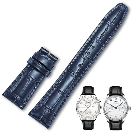 Triblanc Kompatibel für IWC Leder Uhrenarmband Ersatzarmbänder Klassische Alligator Textur Edelstahl Faltschließe von Triblanc