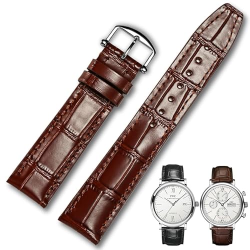 Triblanc Kompatibel für IWC Leder Uhrenarmband Ersatzarmbänder Klassische Alligator Textur Edelstahl Faltschließe von Triblanc
