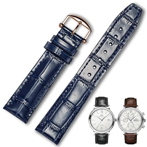 Triblanc Kompatibel für IWC Leder Uhrenarmband Ersatzarmbänder Klassische Alligator Textur Edelstahl Faltschließe von Triblanc