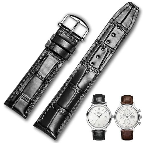 Triblanc Kompatibel für IWC Leder Uhrenarmband Ersatzarmbänder Klassische Alligator Textur Edelstahl Faltschließe von Triblanc