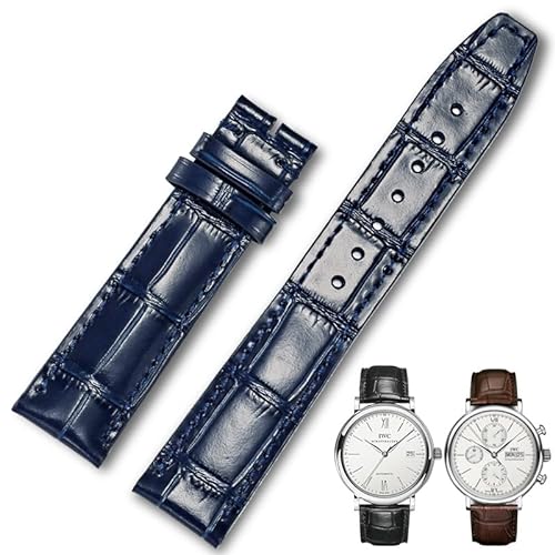 Triblanc Kompatibel für IWC Leder Uhrenarmband Ersatzarmbänder Klassische Alligator Textur Edelstahl Faltschließe von Triblanc
