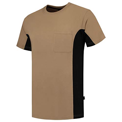 Tricorp 102002 Workwear Bicolor Brusttasche T-Shirt, 100% Gekämmte Baumwolle, 190g/m², Khaki-Schwarz, Größe 3XL von Tricorp