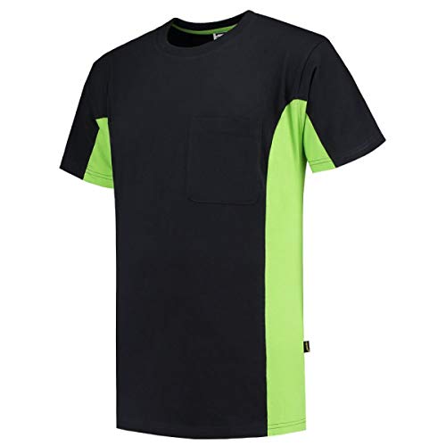 Tricorp 102002 Workwear Bicolor Brusttasche T-Shirt, 100% Gekämmte Baumwolle, 190g/m², Schwarz-Limette, Größe 4XL von Tricorp