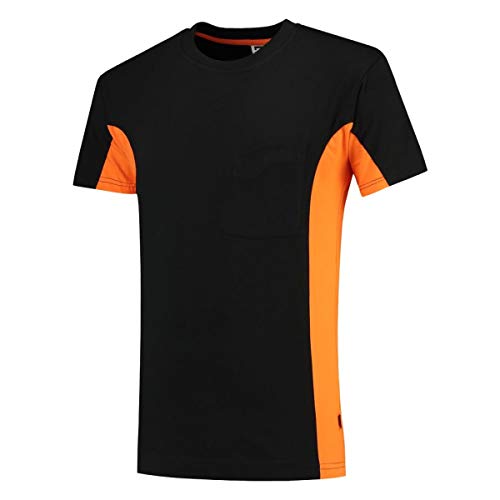 Tricorp 102002 Workwear Bicolor Brusttasche T-Shirt, 100% Gekämmte Baumwolle, 190g/m², Schwarz-Orange, Größe L von Tricorp