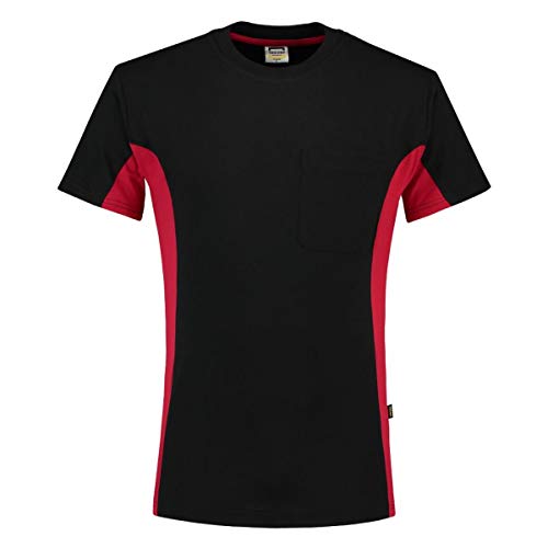 Tricorp 102002 Workwear Bicolor Brusttasche T-Shirt, 100% Gekämmte Baumwolle, 190g/m², Schwarz Rot, Größe 3XL von Tricorp