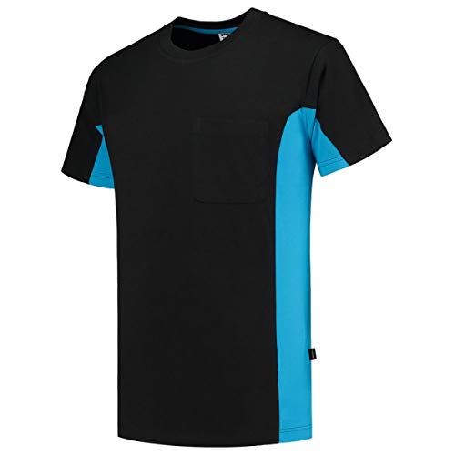 Tricorp 102002 Workwear Bicolor Brusttasche T-Shirt, 100% Gekämmte Baumwolle, 190g/m², Schwarz-Türkis, Größe 3XL von Tricorp