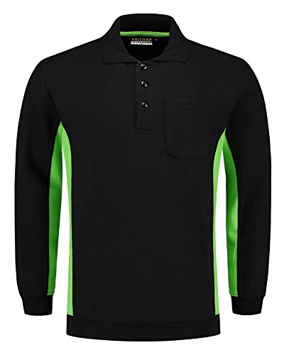 Tricorp 302001 Casual Polokragen Bicolor Brusttasche Sweatshirt, 60% Gekämmte Baumwolle/40% Polyester, 280g/m², Schwarz-Limette, Größe L von Tricorp