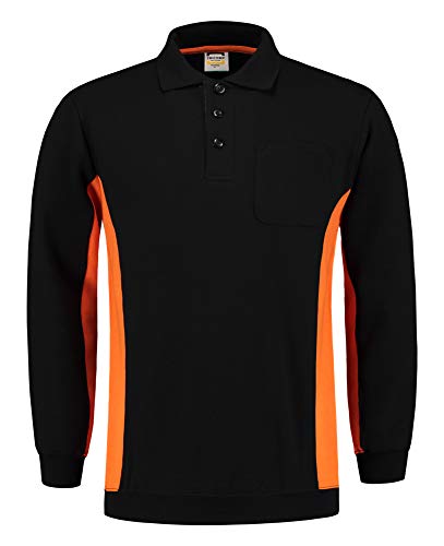 Tricorp 302001 Casual Polokragen Bicolor Brusttasche Sweatshirt, 60% Gekämmte Baumwolle/40% Polyester, 280g/m², Schwarz-Orange, Größe L von Tricorp