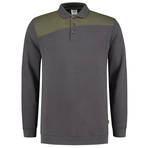 Tricorp 302004 Casual Polokragen Bicolor Quernaht Sweatshirt, 70% Gekämmte Baumwolle/30% Polyester, 280g/m², Dunkelgrau-Schwarz, Größe M von Tricorp