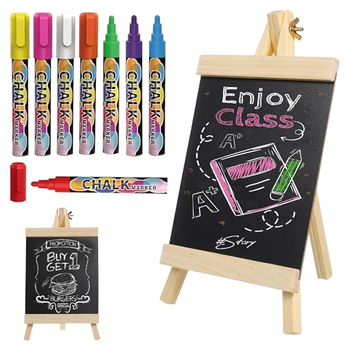 Schwarze Kreidetafel-Schild mit Staffelei-Ständer, Premium-MDF-Holz-Tafel mit 8 lebhaften Neon-Flüssigkreide-Markern, wiederverwendbar, abwischbar, für Cafés und Heimdekoration (16 x 16 cm, Staffelei von Trimming Shop