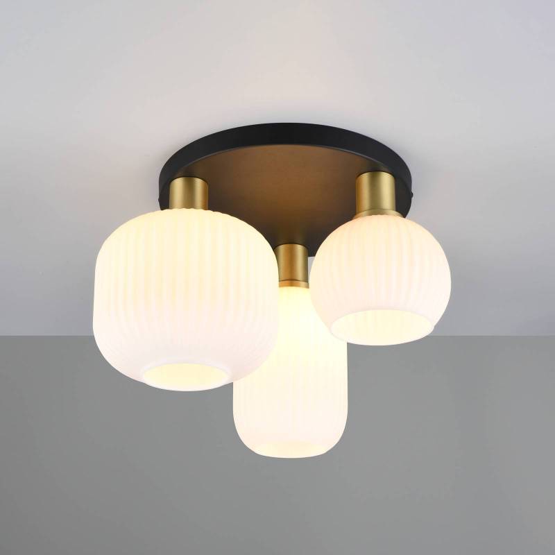 Deckenleuchte Diva, 3-fl., Metall, Glas, weiß, messingfarben von Trio Lighting